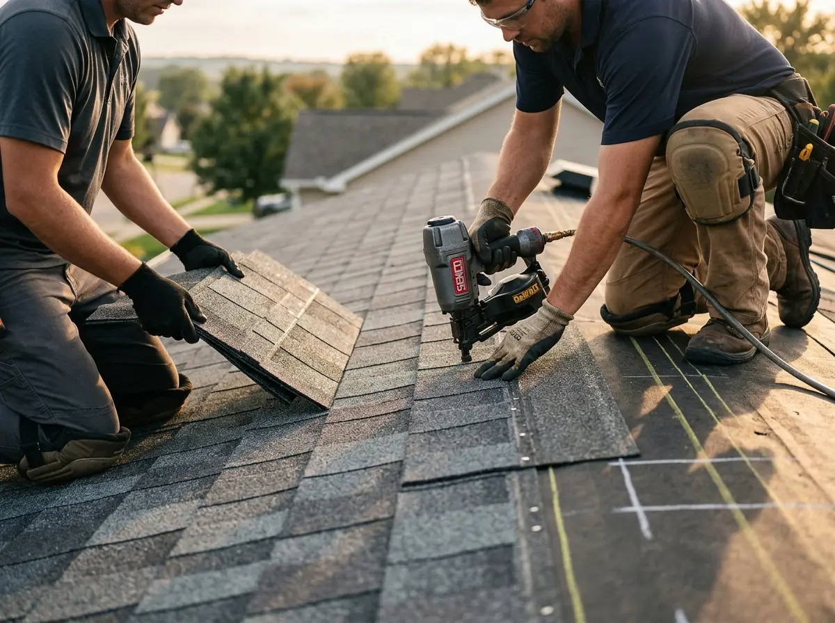 Professional roofer working on a residential roof in Crawfordville